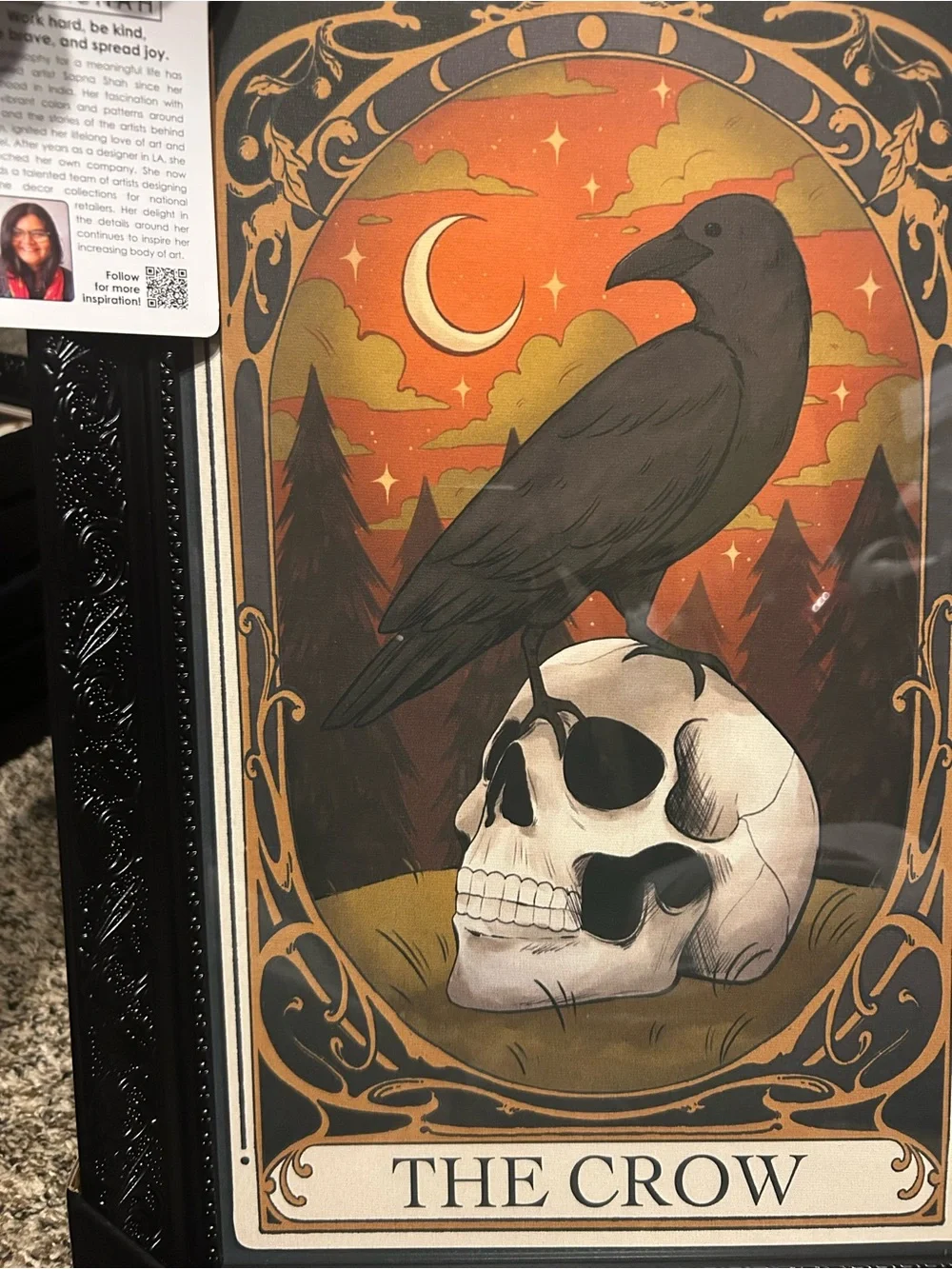 The Crow Framed Wall Art Print - Black, Orange, Cream